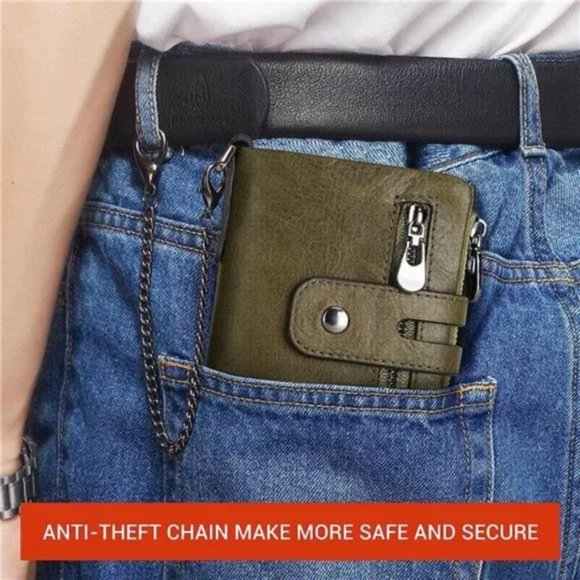 New Chain Wallet Genuine Leather Green - Picture 2 of 7